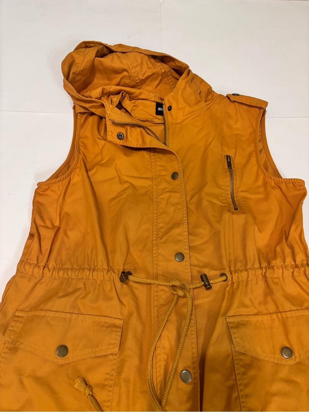 1. Zenana Outfitters Sleeveless Hooded Drawstring Vest - Orange - Picture 4 of 10
